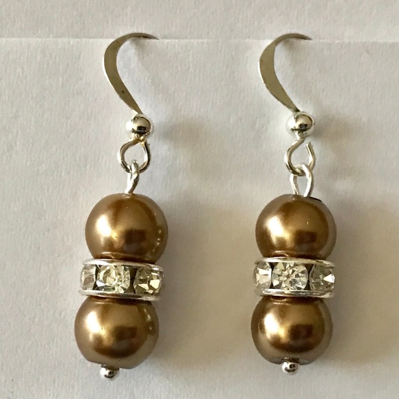 Brown Pearl Earrings Baroque Style Crystal Glass Beads Dangle Silver Plated - Picture 6 of 8